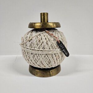 Rustic Wooden Spool of Yarn Beige Metallic Gold 275 Yards Cotton India